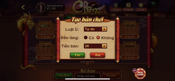 Chắn Zowin Tạo bàn chơi mới thoải mái