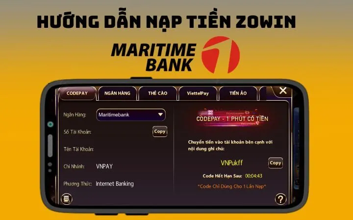 Các bước Nạp tiền qua Maritimebank miễn phí tại cổng game Zoclub 